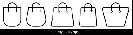 Symbole für Einkaufstasche. Set mit Beutelsymbol in schlanker Linienführung. Design für mobiles Konzept und Webdesign. Vektor EPS 10 Stock Vektor