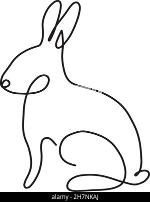 Bunny Kaninchen Vektor eine Linie Kunst. Abstraktes Kaninchen Zeichnung Umriss Symbol. Schwarz-Weiß handgezeichnetes, modernes, minimalistisches Porträt Stock Vektor