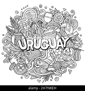 Uruguay handgezeichnete Cartoon Doodle Illustration. Komisches lokales Design. Kreativer Vektorhintergrund Stock Vektor