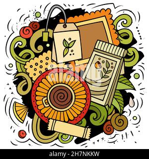 Cartoon Vektor Doodles Tee Zeit Illustration Stock Vektor