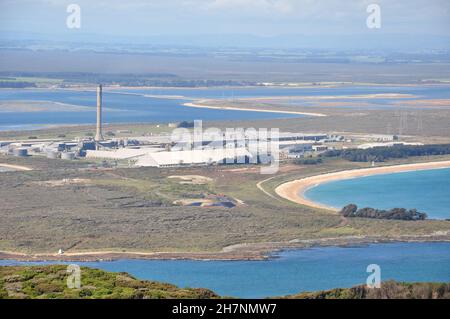 Blick vom Bluff Hill Lookout Point, der früher Schauplatz einer Artilleriebatterie in Napier, Neuseeland, war Stockfoto