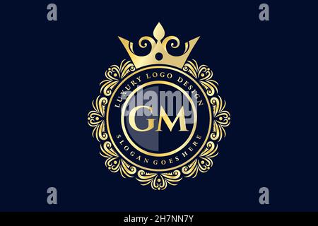 GM Initial Letter Gold kalligraphisch feminin floral handgezeichnet heraldisch Monogramm antiker Vintage-Stil Luxus-Logo-Design Premium Stock Vektor