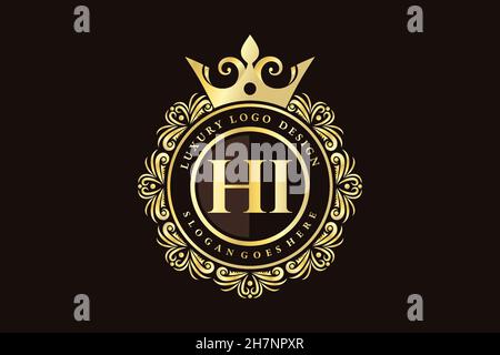 HALLO Initial Letter Gold kalligraphisch feminin floral handgezeichnet heraldischen Monogramm antiken Vintage-Stil Luxus-Logo-Design Premium Stock Vektor