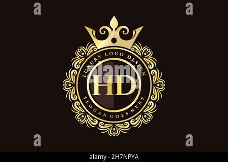 HD Initial Letter Gold kalligraphisch feminin floral handgezeichnet heraldischen Monogramm antiken Vintage-Stil Luxus-Logo-Design Premium Stock Vektor