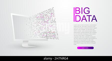 Künstliches neuronales Netzwerk und Deep Learning. Daten, die aus dem Computerbildschirm kommen. Smart-pc-Software, die Daten von Chaos zu Ordnung gruppiert. Big Data Stock Vektor