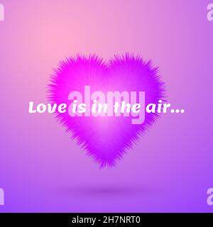 3D Plüsch Herz auf rosa und lila Farbverlauf Hintergrund. Stock Vektor