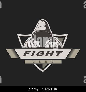 Mann mit Kapuze. Mix Fight Logo-Vorlage. Fight Club-Label. Assassin Gaming Maskottchen. Stock Vektor