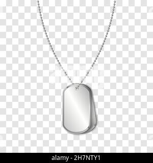 Vector Identification Tags, die von Militärpersonal getragen werden. Soldier Military Dog Tag auf transparentem Hintergrund. Stock Vektor