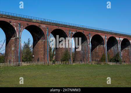 Walley Arches. Rotes Ziegelbahnviadukt im ribble-Tal. Britische Eisenbahnszene Stockfoto