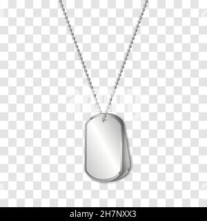Vector Identification Tags, die von Militärpersonal getragen werden. Soldier Military Dog Tag auf transparentem Hintergrund. Stock Vektor
