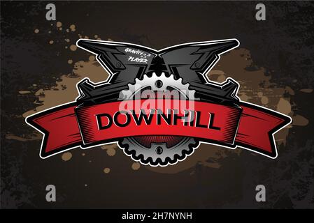 Downhillmotocros Label Design. Integralhelm. Mountainbiken. Vector Ilustration. Stock Vektor