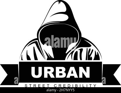 Mann im Hoodie. Mann mit Kapuze. Logo-Design. Stadt. Street Art. Vector Ilustration. Stock Vektor