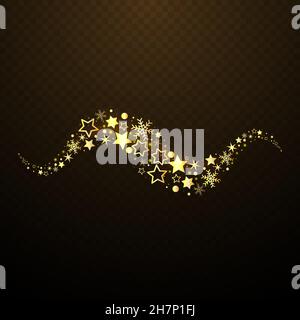 Vektor weihnachten goldenen Glitzer Lichtwelle. Goldener Glitzer-Konfetti-Wellenüberzug-Effekt. Glitzernde Schimmerpartikel leichte Spur für Weihnachten oder Neu Stock Vektor