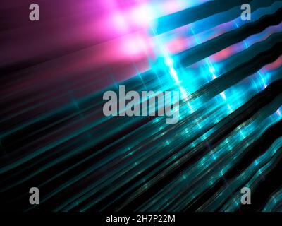 Leuchtende Streifen - abstrakter perspektivischer Hintergrund mit Lichteffekten Stockfoto