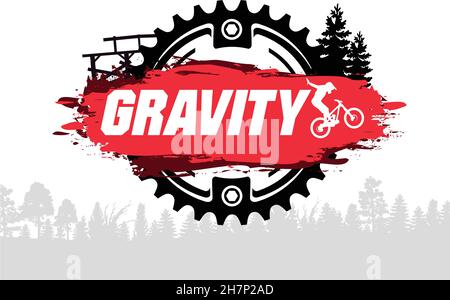 Extremes Mountainbike-Design. Abfahrt, Freeride, Slopestyle, Enduro. Springen auf dem Fahrrad. Gravity MTB. Vektor Stock Vektor