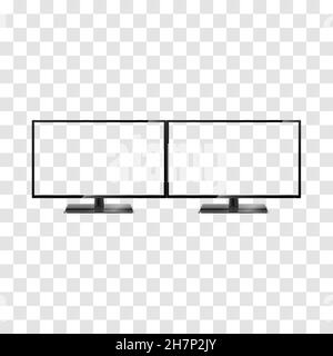 Zwei Desktop-Monitore isoliert auf transparentem Hintergrund. Vorlage für zwei Breitbildmonitore. Full hd-Seitenverhältnis 16:9 Stock Vektor
