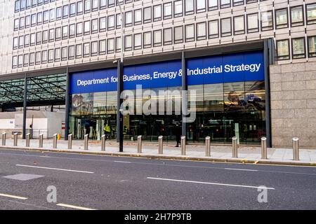 Victoria London England Großbritannien, November 21 2021, Regierungsministerium für Geschäftsenergie und Industriestrategie Victoria Steeet London Stockfoto