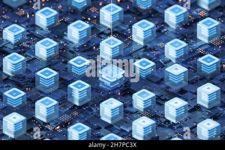 Schaltung und Materialien, Wissenschaft und Technologie, 3D Rendering. Digitale Zeichnung des Computers. Stockfoto