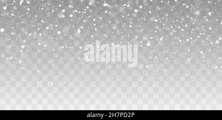 Viele weiße kalte Flockenelemente auf transparentem Hintergrund. Stock Vektor