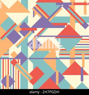 Nahtloses geometrisches Muster. Modernes, abstraktes geometrisches Formdesign. Trendiges, nahtloses Vektormuster. Pastellorange, blau und violett. Stock Vektor