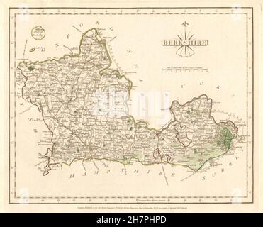 Antike Grafschaft Landkarte von BERKSHIRE von JOHN CARY. Originalfarbe Umriss, 1787 Stockfoto