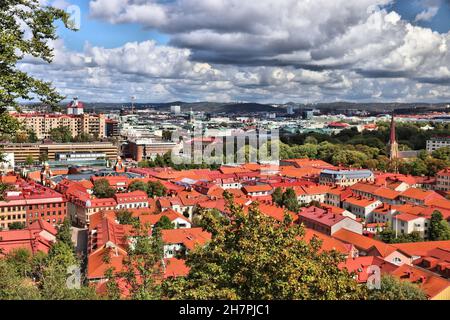 Stadt Göteborg in Schweden. Luftaufnahme von Haga Viertel. Stockfoto