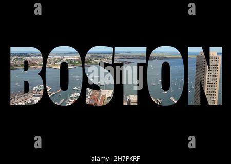 Boston, USA - Postkartenschild. Name der Stadt. Stockfoto