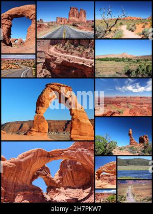 Utah Landschaften Foto collage-travel Collection mit Nationalparks (Arches und Canyonlands). Stockfoto