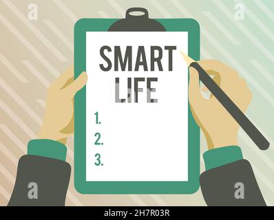 Schreiben Anzeige Text Smart Life. Wort geschrieben auf Ansatz konzeptualisiert aus einem Rahmen der Prävention und Lebensstile spielen Keyboard Typing Game Stockfoto