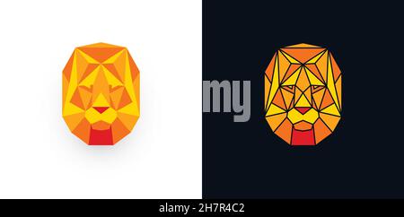Löwenkopf, niedrige Polymaske, abstrakte polygonale Logo-Vorlage. Panther orange geometrisches Gesicht, Vektor-Logo-Konzept. Tieremblem Stock Vektor