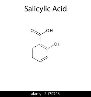 Salicylsäure-Molekülstruktur, flache chemische Skelettformel. NSAID-Medikament zur Behandlung von Ichthyosen, Psoriasis. Vektorgrafik. Stock Vektor