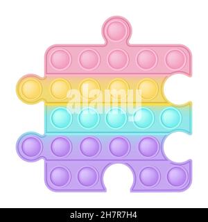 POPIT Figur Puzzle als modisches Silikon-Spielzeug für Fidgets. Süchtig machendes Anti-Stress-Spielzeug in Pastell-Regenbogenfarben. Blase Angst Entwicklung Pop it Spielzeug Stock Vektor