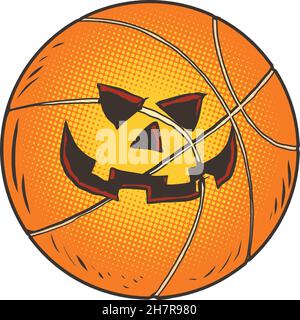 halloween Kürbis Gesicht Basketball, Sportartikel Stock Vektor