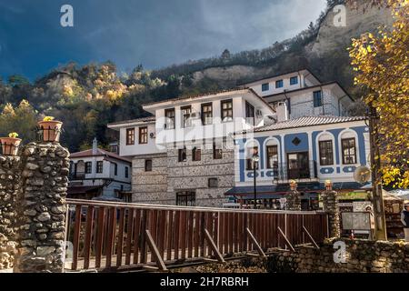 Charakteristische Architektur von Melnik, Zentrum des Weinbaus und der Weinproduktion, Bulgarien, Europa, Stockfoto