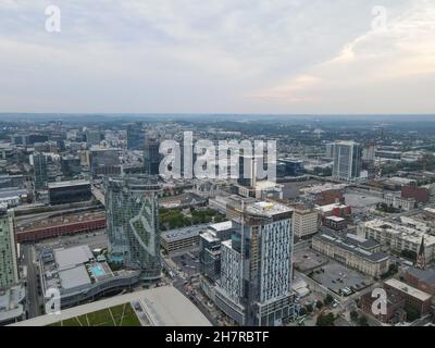 Luftaufnahme der Skyline der Innenstadt von Nashville vor Sonnenuntergang, Tennessee, USA. 11th. November 2021 Stockfoto