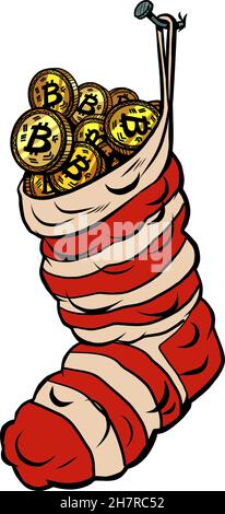 bitcoin Kryptowährung Geld Einkommen Premium Profit weihnachtssocke für Geschenke Stock Vektor