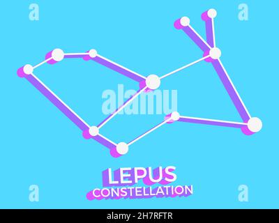 Lepus Sternbild 3D Symbol. Sternbild-Symbol im isometrischen Stil auf blauem Hintergrund. Sternhaufen und Galaxien. Vektorgrafik Stock Vektor