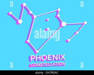Symbol der Phoenix-Konstellation 3D. Sternbild-Symbol im isometrischen Stil auf blauem Hintergrund. Sternhaufen und Galaxien. Vektorgrafik Stock Vektor