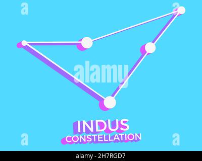 Symbol für Indus-Konstellation 3D. Sternbild-Symbol im isometrischen Stil auf blauem Hintergrund. Sternhaufen und Galaxien. Vektorgrafik Stock Vektor