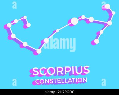 Scorpius Sternbild 3D Symbol. Sternbild-Symbol im isometrischen Stil auf blauem Hintergrund. Sternhaufen und Galaxien. Vektorgrafik Stock Vektor