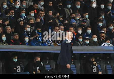 24. November 2021, Belgien, Brügge: Fußball: Champions League, FC Brügge - RB Leipzig, Gruppenphase, Gruppe A, Matchday 5, Jan Breydel Stadium. Brügge-Coach Philippe Clement auf der Touchline. Foto: Bernd Thissen/dpa Stockfoto