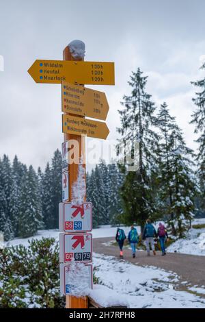 Verschneite Winklmoosalm oder Winklmoosalm, Hochplateau 1170m ASL, Reit im Winkl, Chiemgau, Oberbayern, Bayrischen Alpen, Süddeutschland, Europa Stockfoto