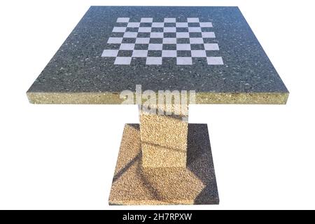 Schachtisch aus Naturstein isoliert auf weißem Hintergrund Nahaufnahme. Stockfoto