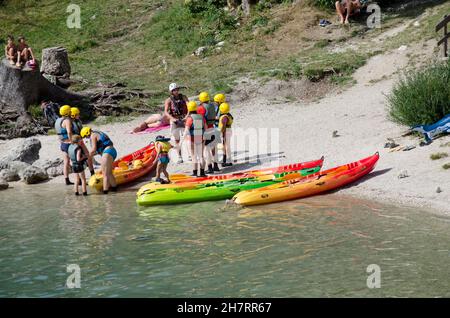 Kajak Sava Bohinjika Bohinj Fluss Slowenien Stockfoto