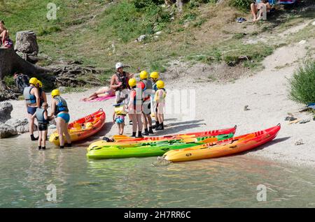 Kajak Sava Bohinjika Bohinj Fluss Slowenien Stockfoto