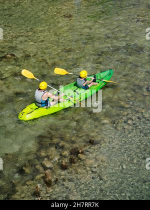 Kajak Sava Bohinjika Bohinj Fluss Slowenien Stockfoto