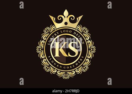 KS Initial Letter Gold kalligraphisch feminin floral handgezeichnet heraldischen Monogramm antiken Vintage-Stil Luxus-Logo-Design Premium Stock Vektor