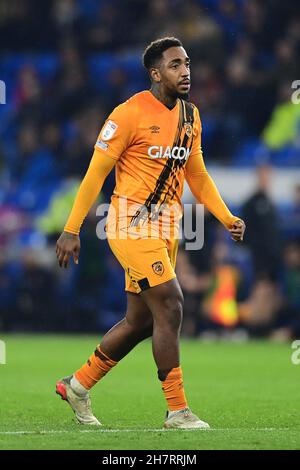 Cardiff, Großbritannien. 24th. November 2021. Mallik Wilks #7 von Hull City in Cardiff, Vereinigtes Königreich am 11/24/2021. (Foto von Ashley Crowden/News Images/Sipa USA) Quelle: SIPA USA/Alamy Live News Stockfoto