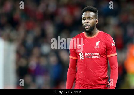 Liverpool, Großbritannien. 24th. November 2021. Divock Origi von Liverpool sieht weiter aus. UEFA Champions League, Spiel der Gruppe B, Liverpool gegen Porto im Anfield Stadium in Liverpool am Mittwoch, 24th. November 2021. Dieses Bild darf nur für redaktionelle Zwecke verwendet werden. Nur zur redaktionellen Verwendung, Lizenz für kommerzielle Nutzung erforderlich. Keine Verwendung in Wetten, Spielen oder einem einzigen Club / Liga / Spieler Publikationen. PIC von Chris Stading / Andrew Orchard Sport Fotografie / Alamy Live News Kredit: Andrew Orchard Sport Fotografie / Alamy Live News Stockfoto