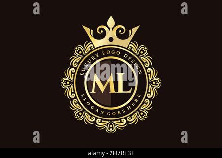 ML Initial Letter Gold kalligraphisch feminin floral handgezeichnete heraldische Monogramm antiken Vintage-Stil Luxus-Logo-Design Premium Stock Vektor